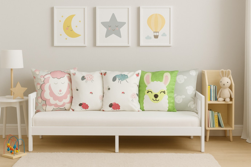 Poszewka dekoracyjna dla dzieci KIDS Baranki 45x45 cm różowo srebrna