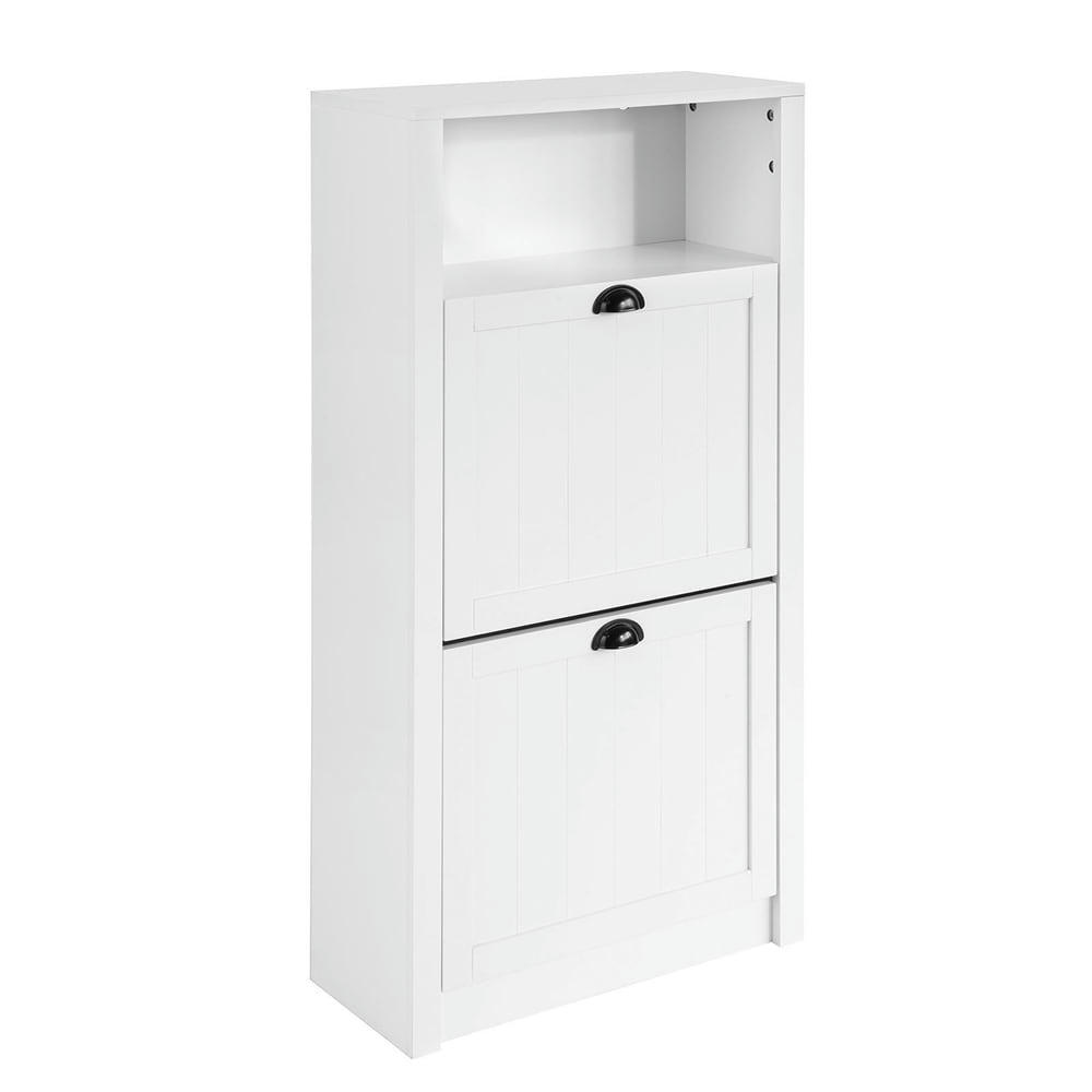 - Meuble à chaussures effet bois blanc avec 2 abattants