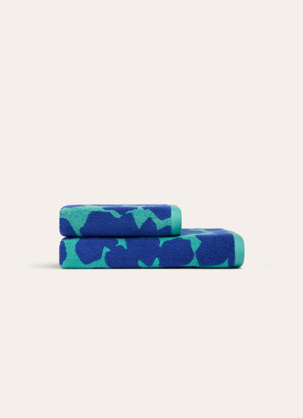 SERVIETTE DE TOILETTE JACQUARD BICOLORE FLEURIE BLEU/VERT