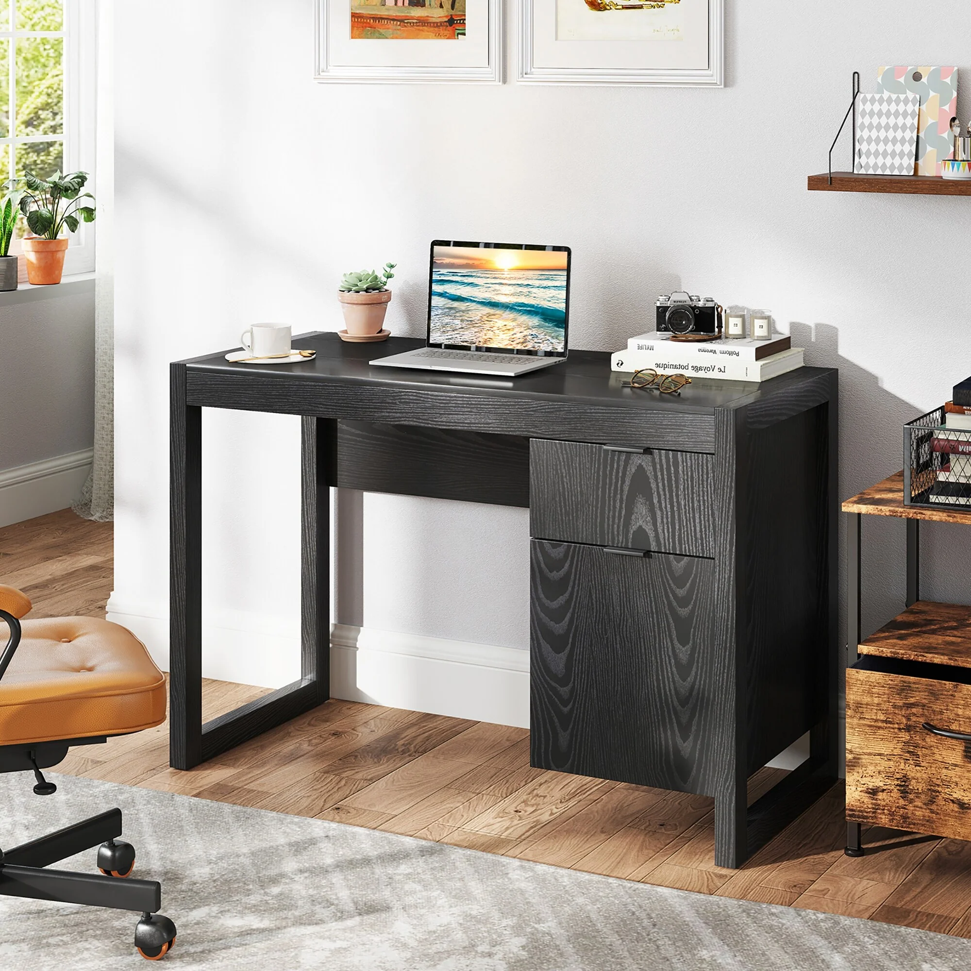 Gymax Computer Desk w/ Storage Cabinet Pull-out Drawer Stable Thick