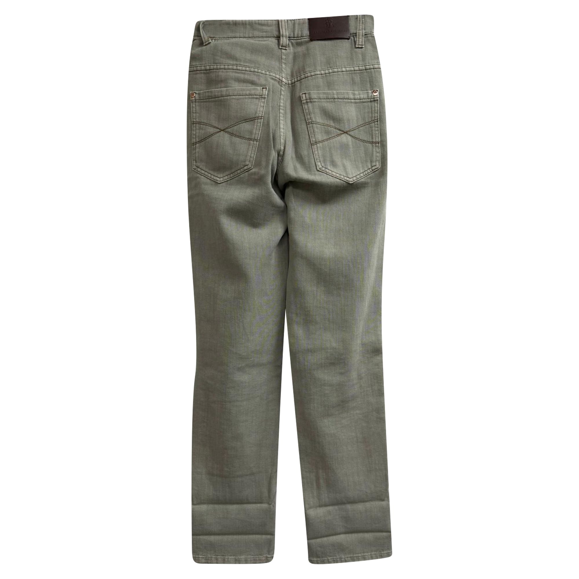 Brunello Cucinelli Preloved Straight-Leg Jeans Olive Cotton