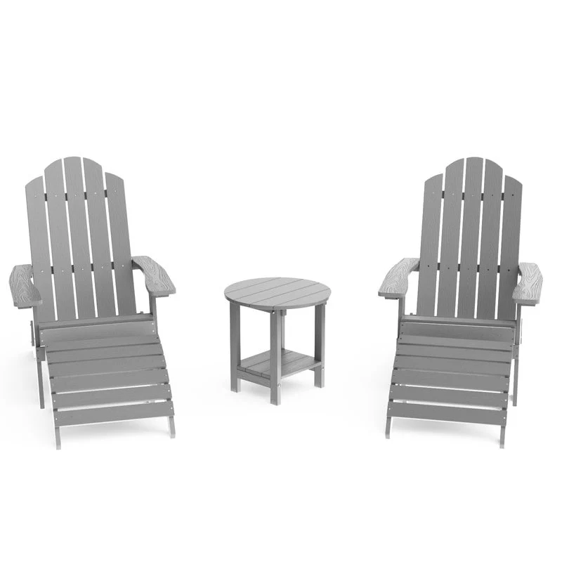Winsoon 5-Piece All Weather HIPS Outdoor Folding Adirondack Chairs, 2 Ottomans and 1 Side Table