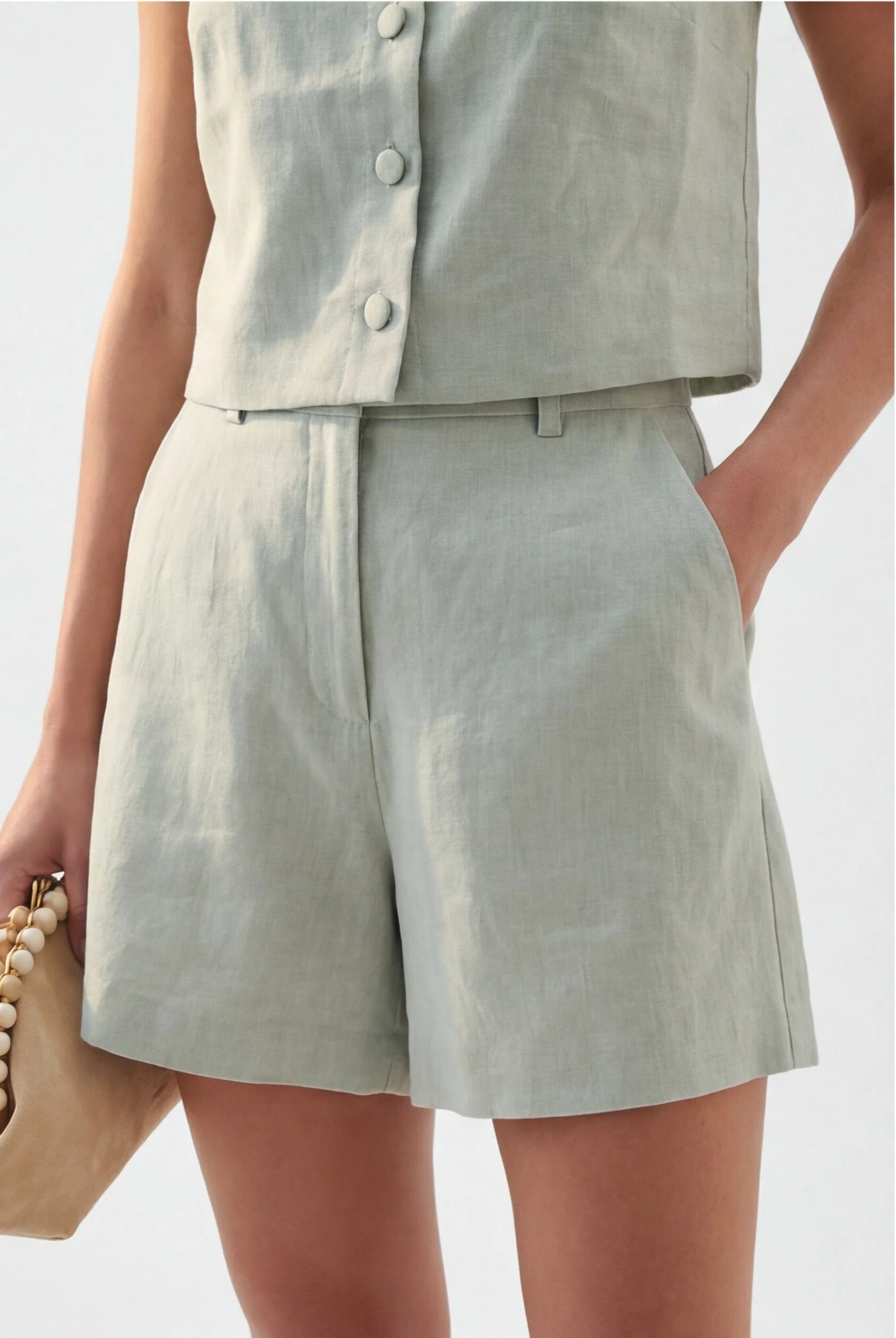 SHORT 100% LIN - CHELSEA - CELADON