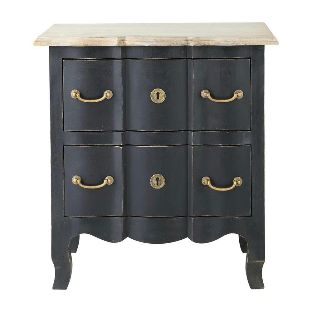 Versailles - Table de chevet 2 tiroirs en acacia et manguier noire