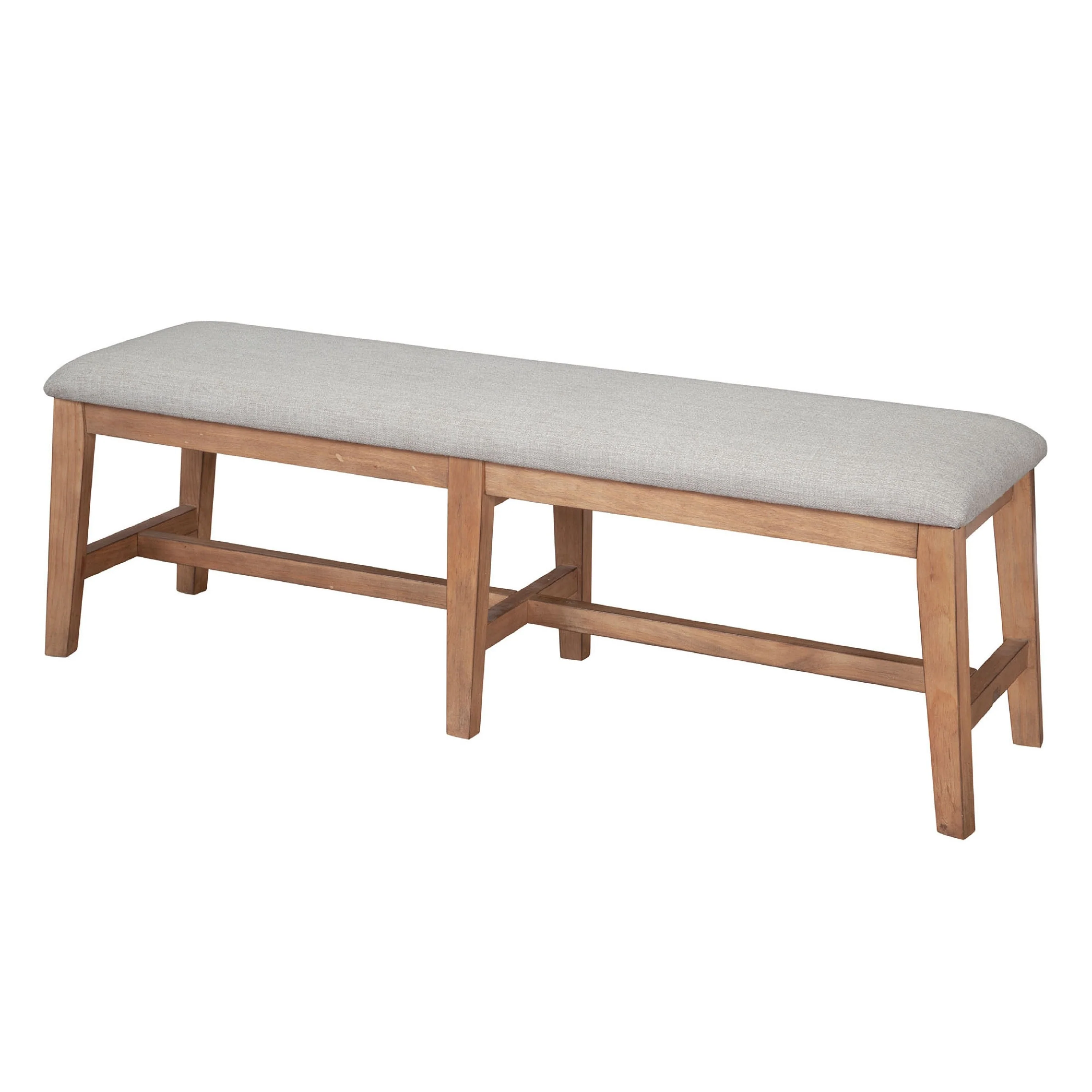 Rejo Dining Side Bench, Oatmeal Gray Cushion, Natural Brown Pine Wood