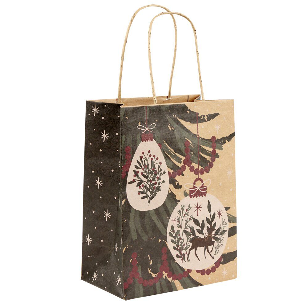 Sac cadeau No&euml;l motifs sapin et boules 17,5x10xH23cm