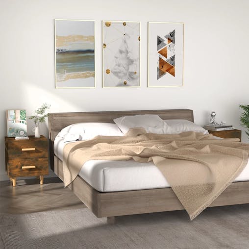 NNEVL Bed Cabinets 2 pcs Smoked Oak 40x35x47.5 cm