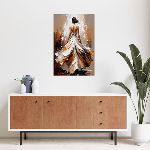 Plakat samoprzylepny Feeby Kobieta w białej sukni efekt farby 20x30
