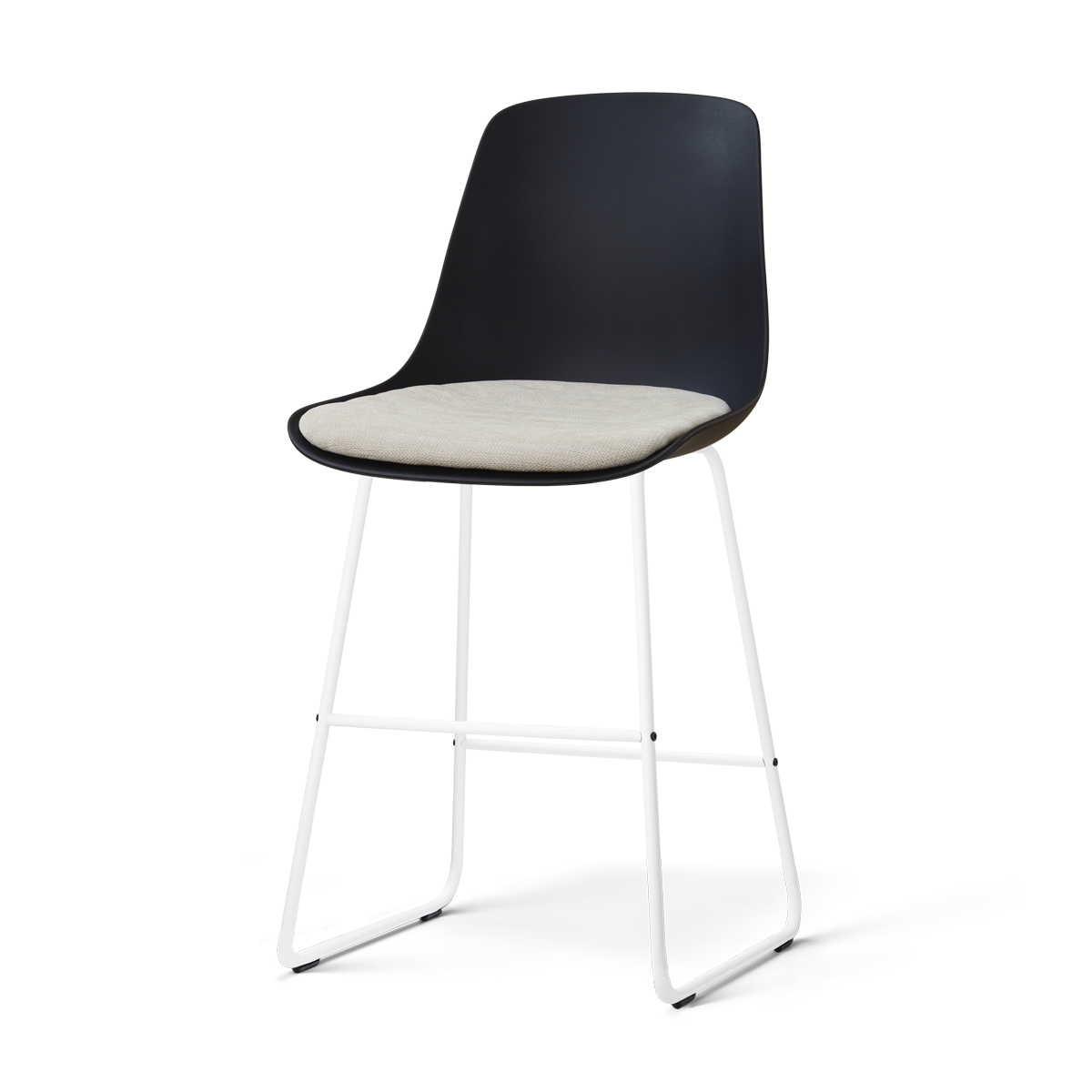 Nolon Nino-Liv Barkruk Zwart met Naturelbeige Zitkussen Wite Poten 65 Cm