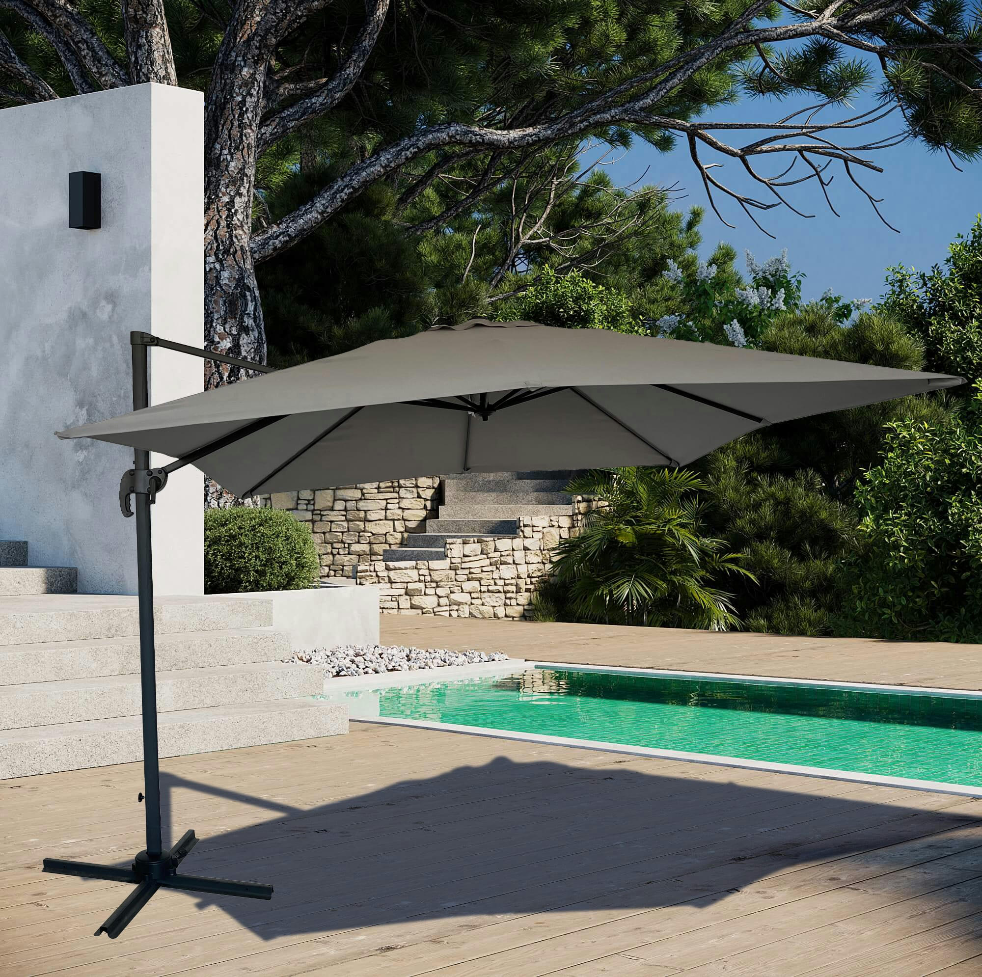 - Parasol décentré carré 3X3M acier et toile polyester gris anthracite