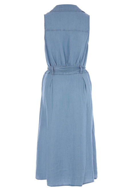Womens Denim Look Sleeveless Shirt Dress