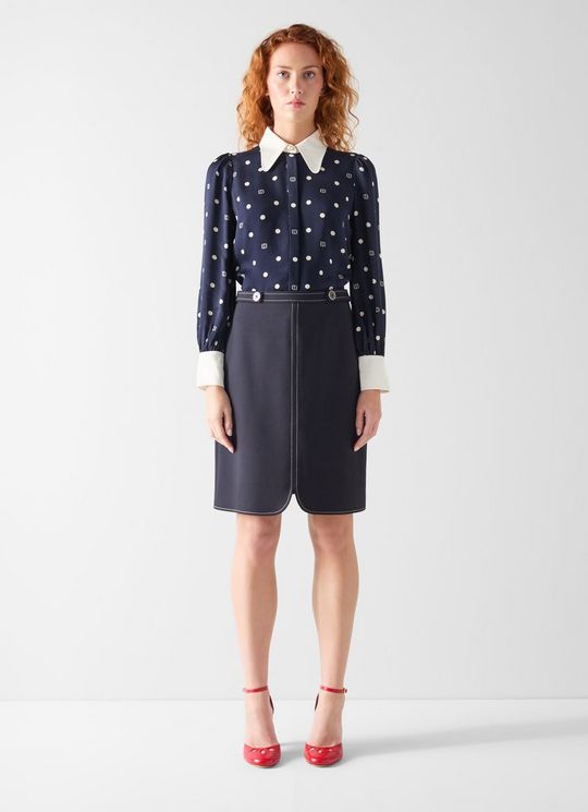 Sonya Navy Cuff Logo Spot Blouse