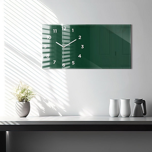 Horloge murale Wallfluent 60x30 cm Avec chiffres Aiguilles blanches Vert bouteille 1 pcs