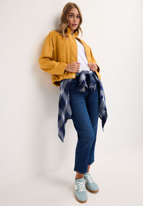 Womens Mustard Faux Suede Jacket