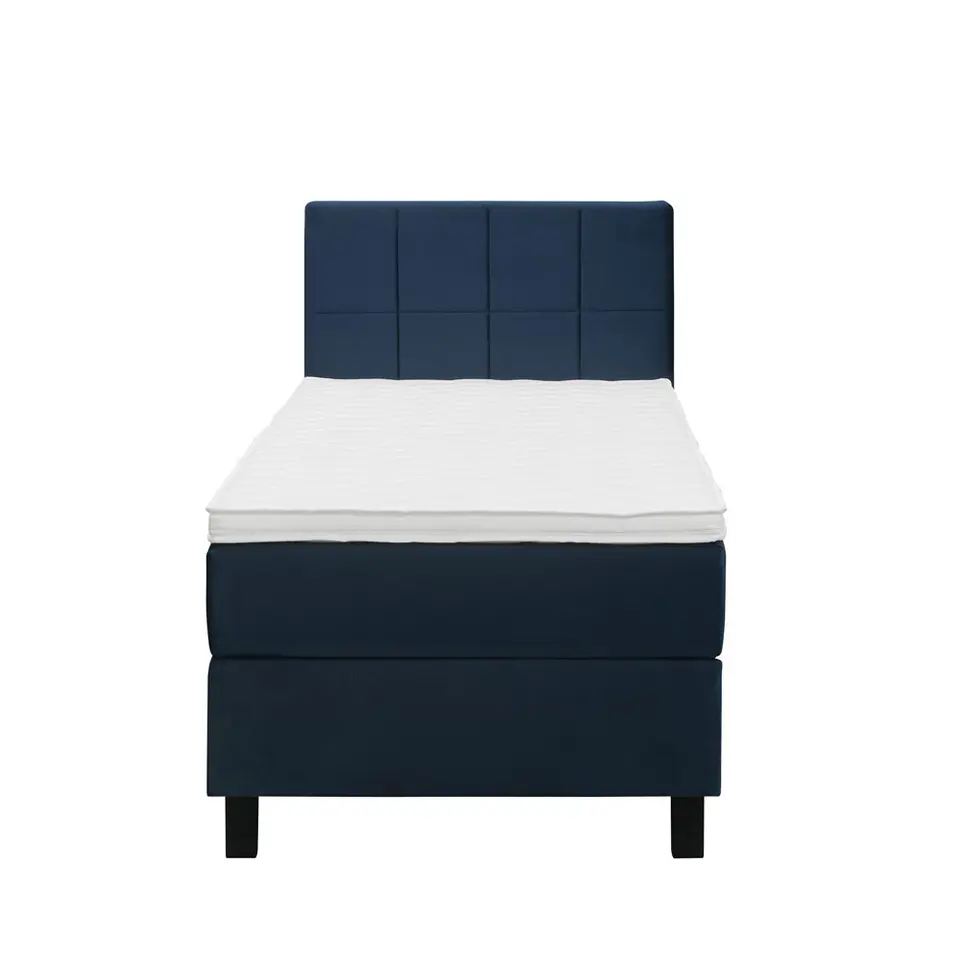 Boxspring Liv geblokt - blauw - 90x200 cm - vierkante poot
