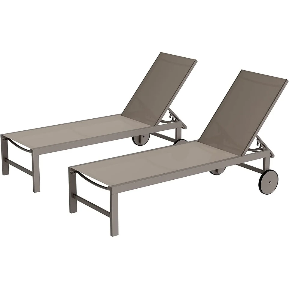 Futzca 2 PCS Outdoor Chaise Lounges Chair with Wheels and 5 Adjustable Position