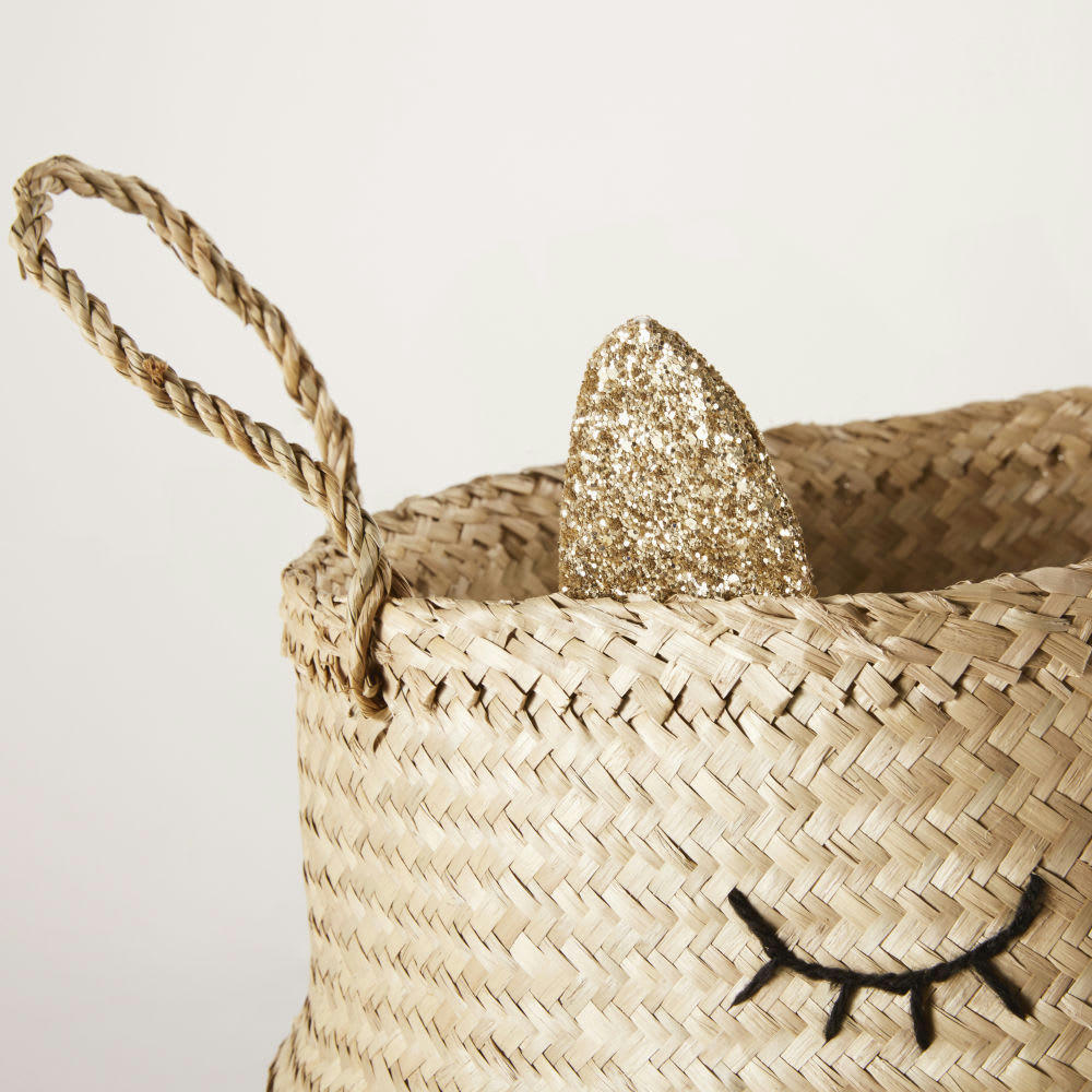 LILA - Panier chat en fibre végétale tressée et laine noire