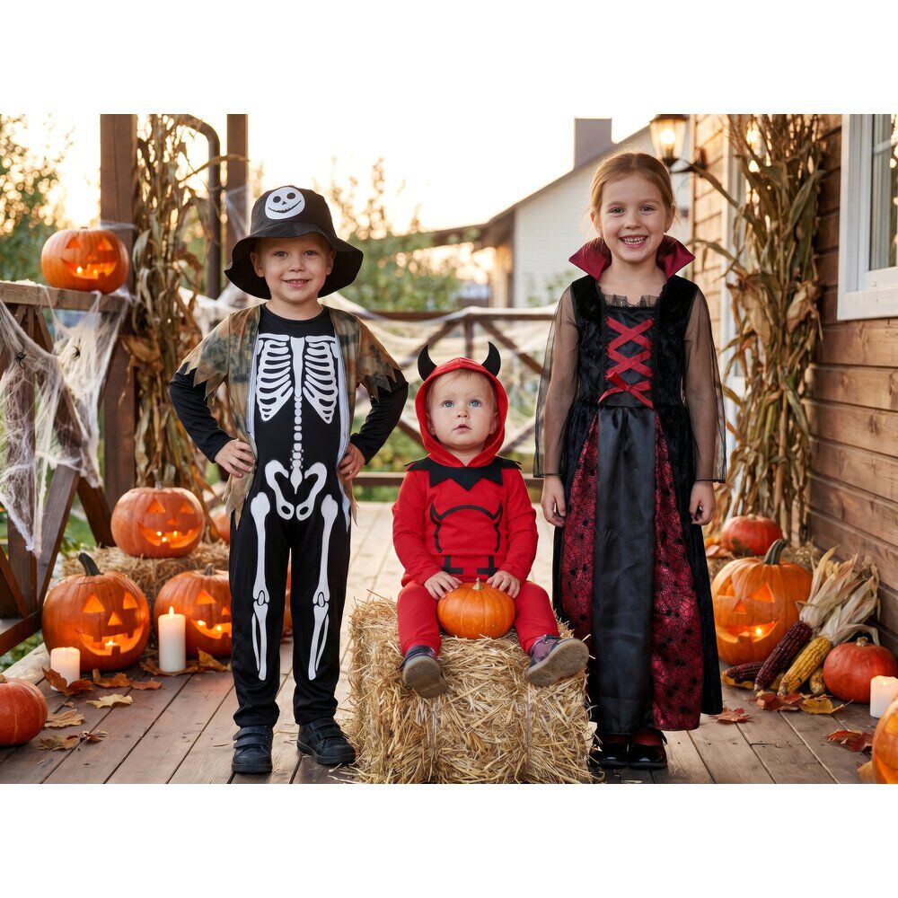 Déguisement enfant Halloween vampire robe noir et rouge 7/10ans