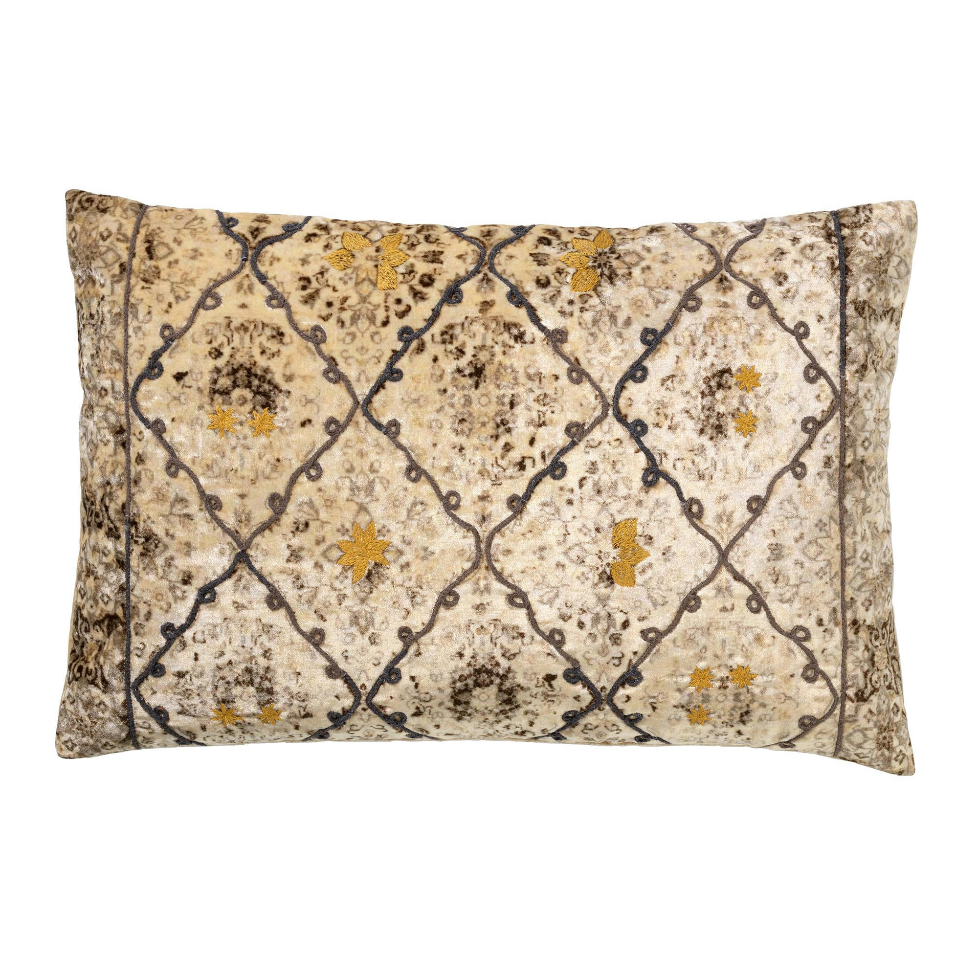 - Coussin beige en velours 40x60 cm avec motif