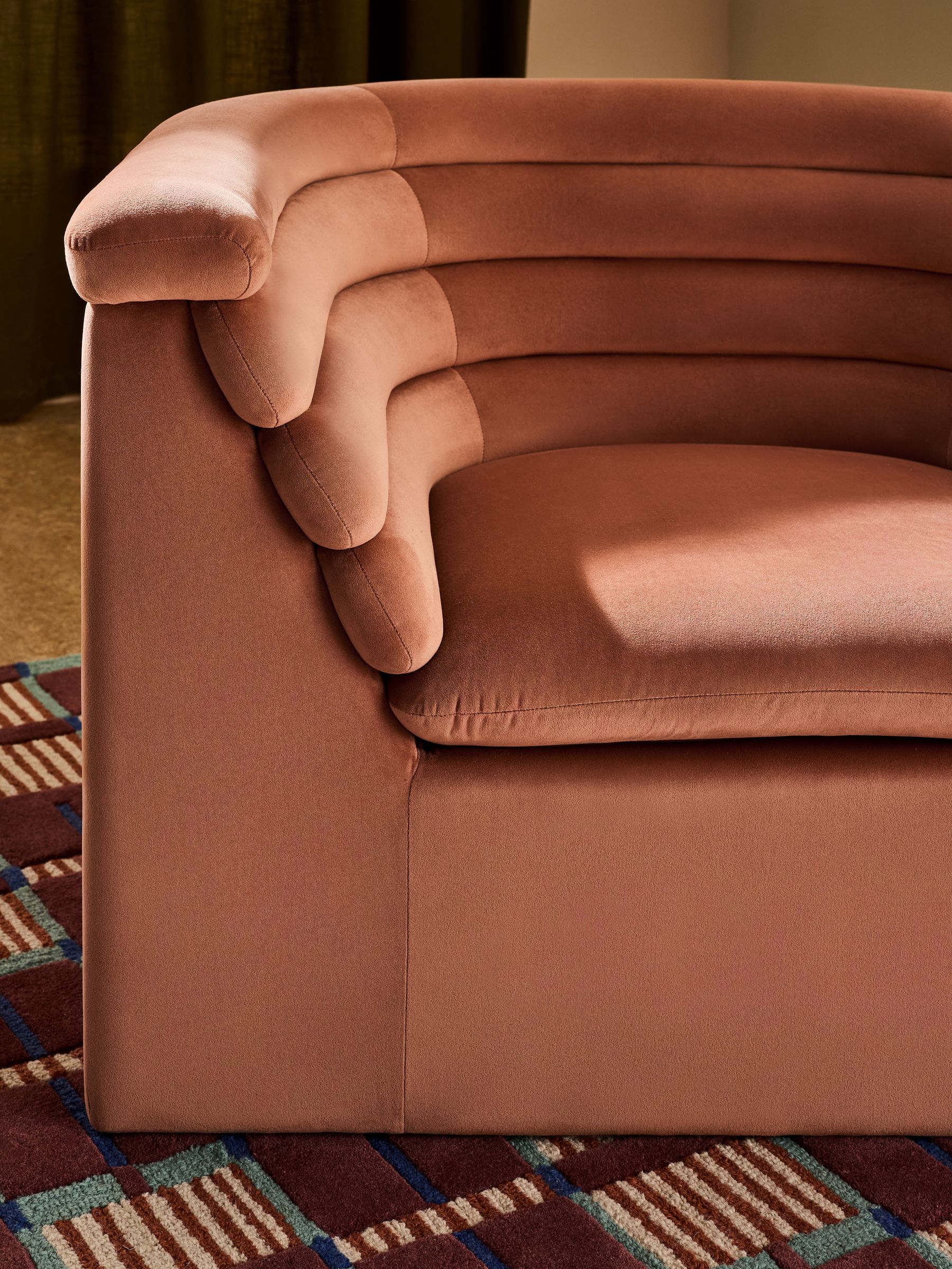 Fawn Truffle Natural Velvet Lineari Accent Chair