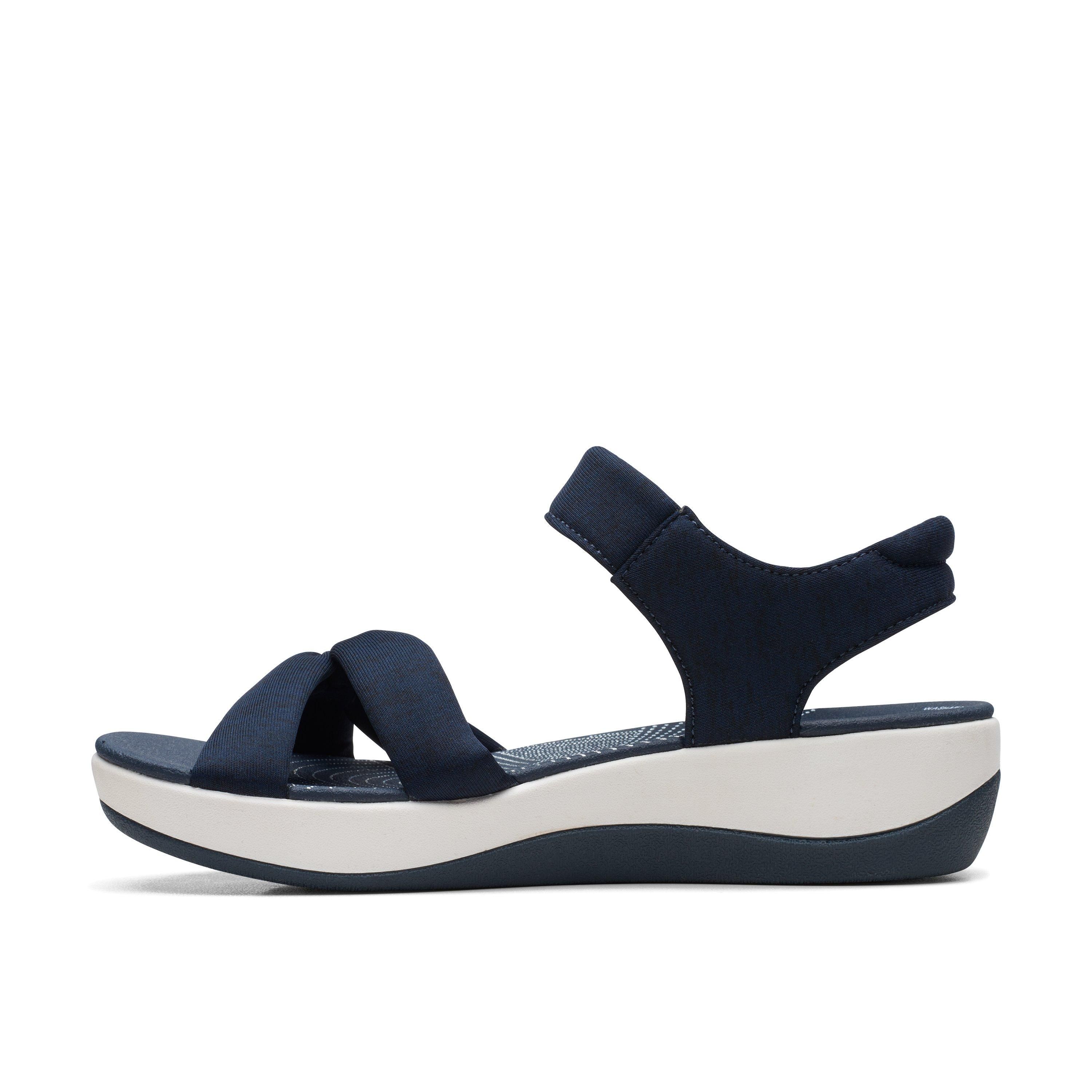 Clarks Arla Shore Navy Textile Flat Sandals