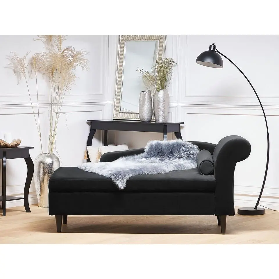 LUIRO - Chaise longue - Zwart - Rechterzijde - Fluweel