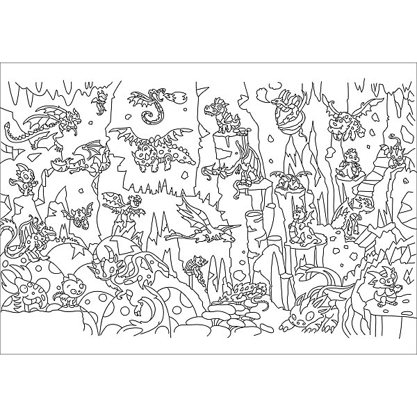 Papier peint panoramique intissé enfant à colorier dragon noir et blanc, 8 lés, L.280 x l.400cm IDPanneaux