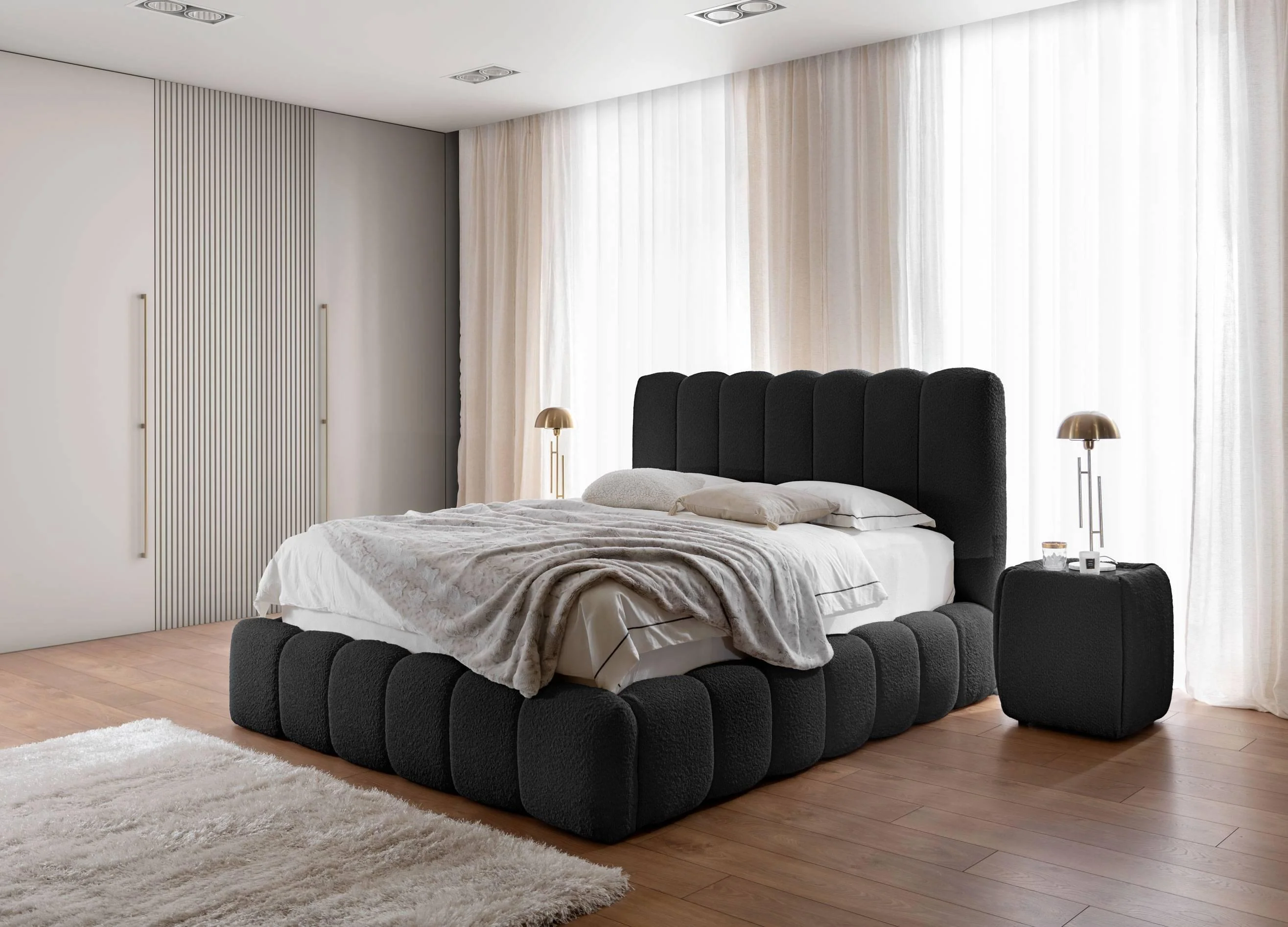 Bedframe Cisco bouclé met opbergruimte 200 x 200 cm