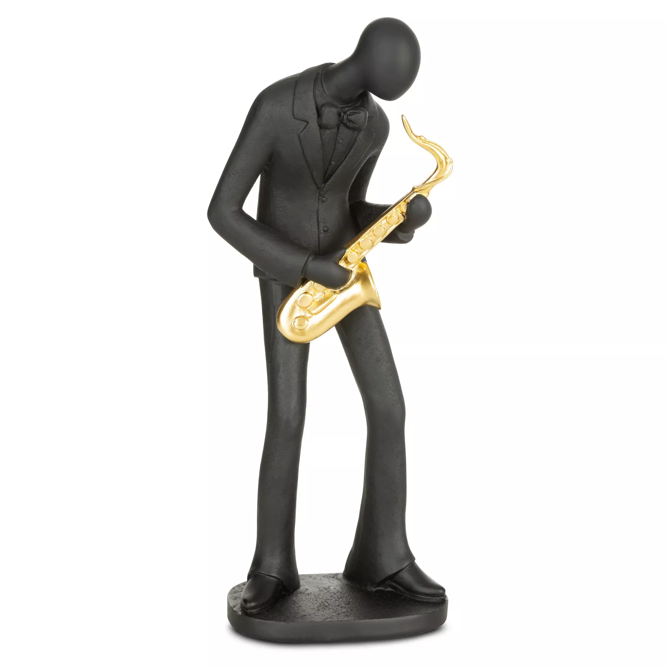 Figurka ceramiczna czarno-złotaw kształcie postaci trzymającej saksofon 15x11x36 cm RICO