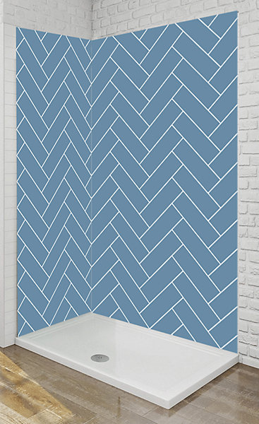 Panneau mural Alu Douche Salle de Bain CHEVRON BLEU MAT GAUCHE120 cm x 210 cm
