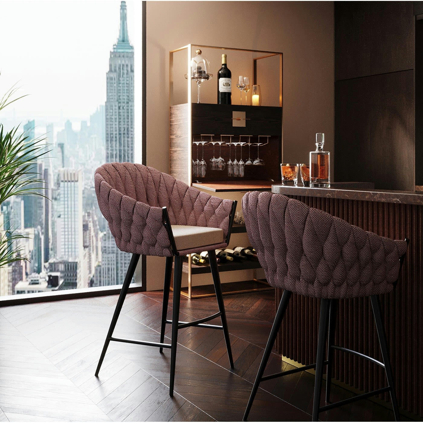 KNOT - Tabouret de bar bicolore marron et acier