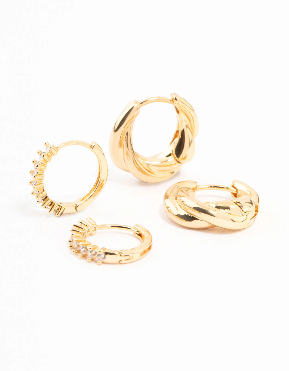 Gold Plated Cubic Zirconia Twist Huggie Earrings 2-Pack