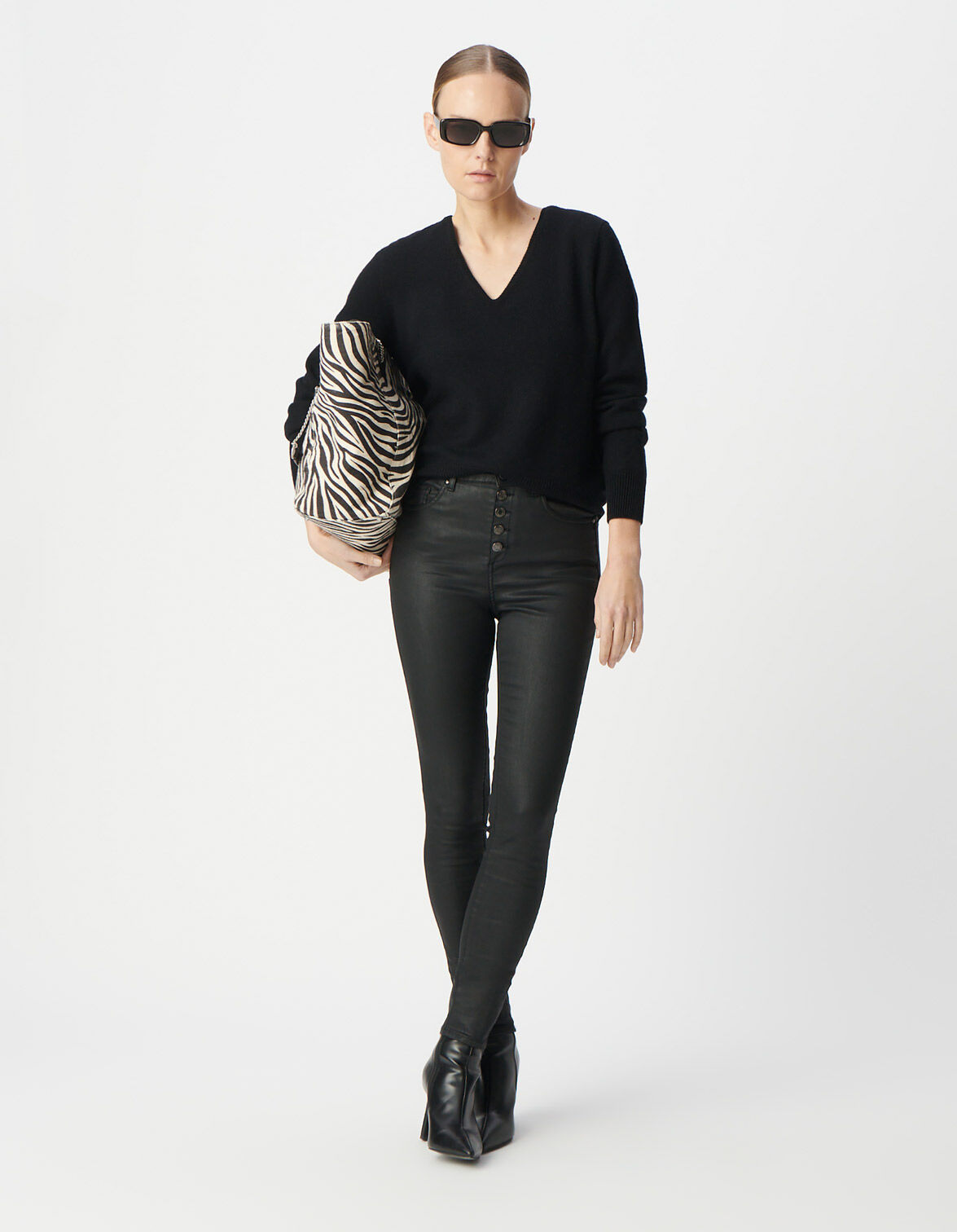 Jean noir cropped boutons apparents powerstretch Femme