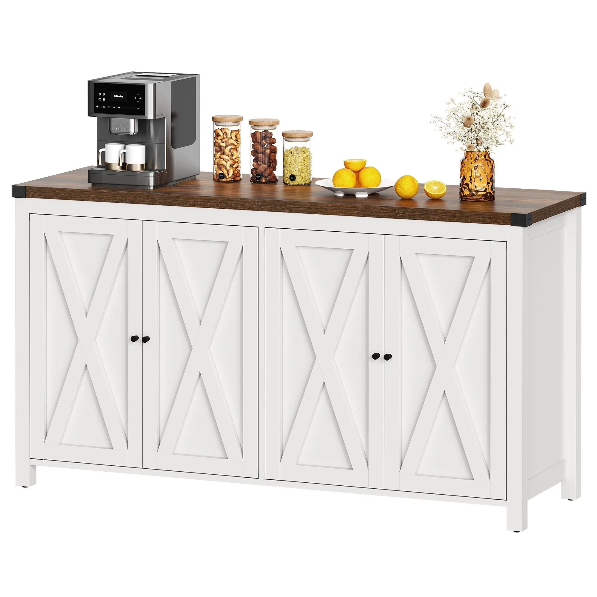 Moasis 55-inch Farmhouse Four-Door Buffet Cabinet Storage Kitchen Sideboard Buffet Table