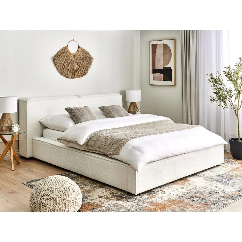 LINARDS - Bed - Wit - 160 x 200 cm - Boucl&eacute;