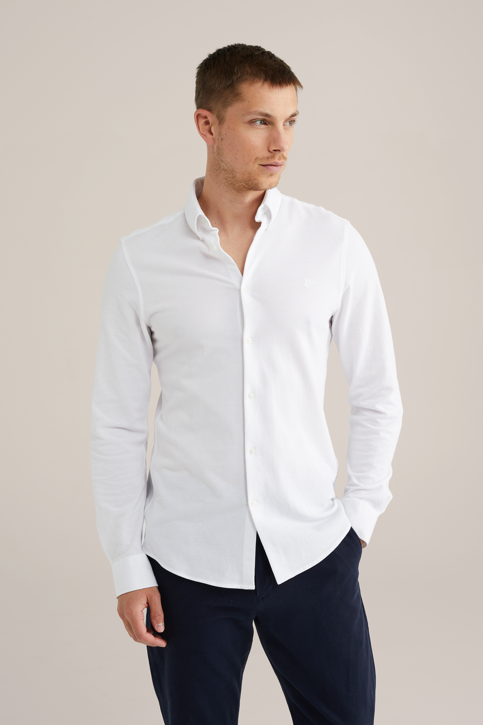 Heren Slim fit overhemd van piqu&eacute;jersey