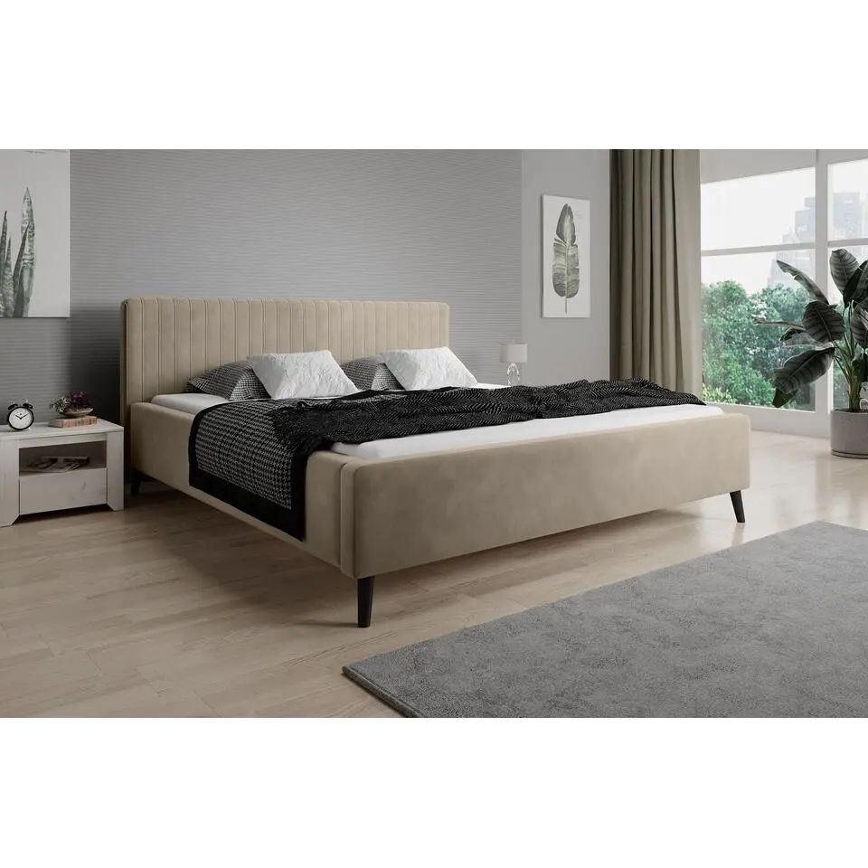 Meubella - Tweepersoonsbed Jackson - Beige - Velvet - 180x200 cm