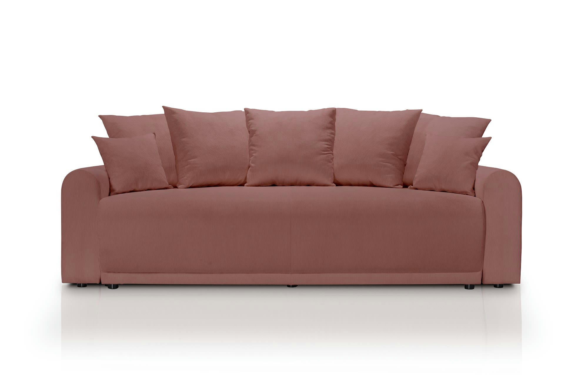 ANGE - Canapé droit convertible 3 places  en velours côtelé terracotta