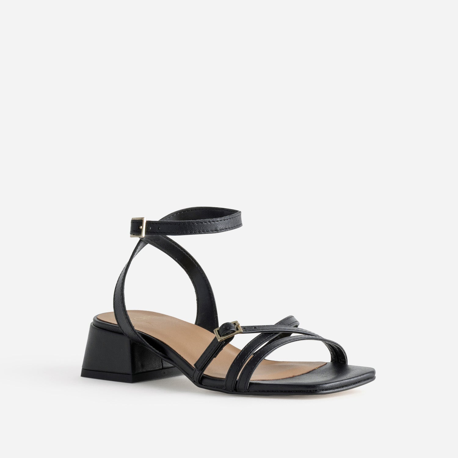 Sandale noire cuir à talon graphique