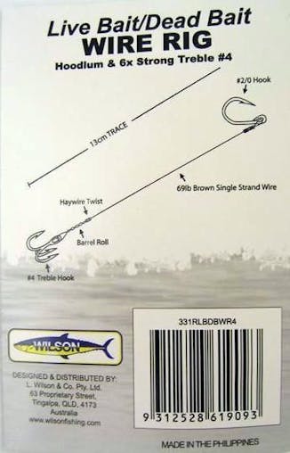 Wilson Live Bait/Dead Bait Wire Rig - #2 Treble & Hoodlum - 69lb Wire Trace
