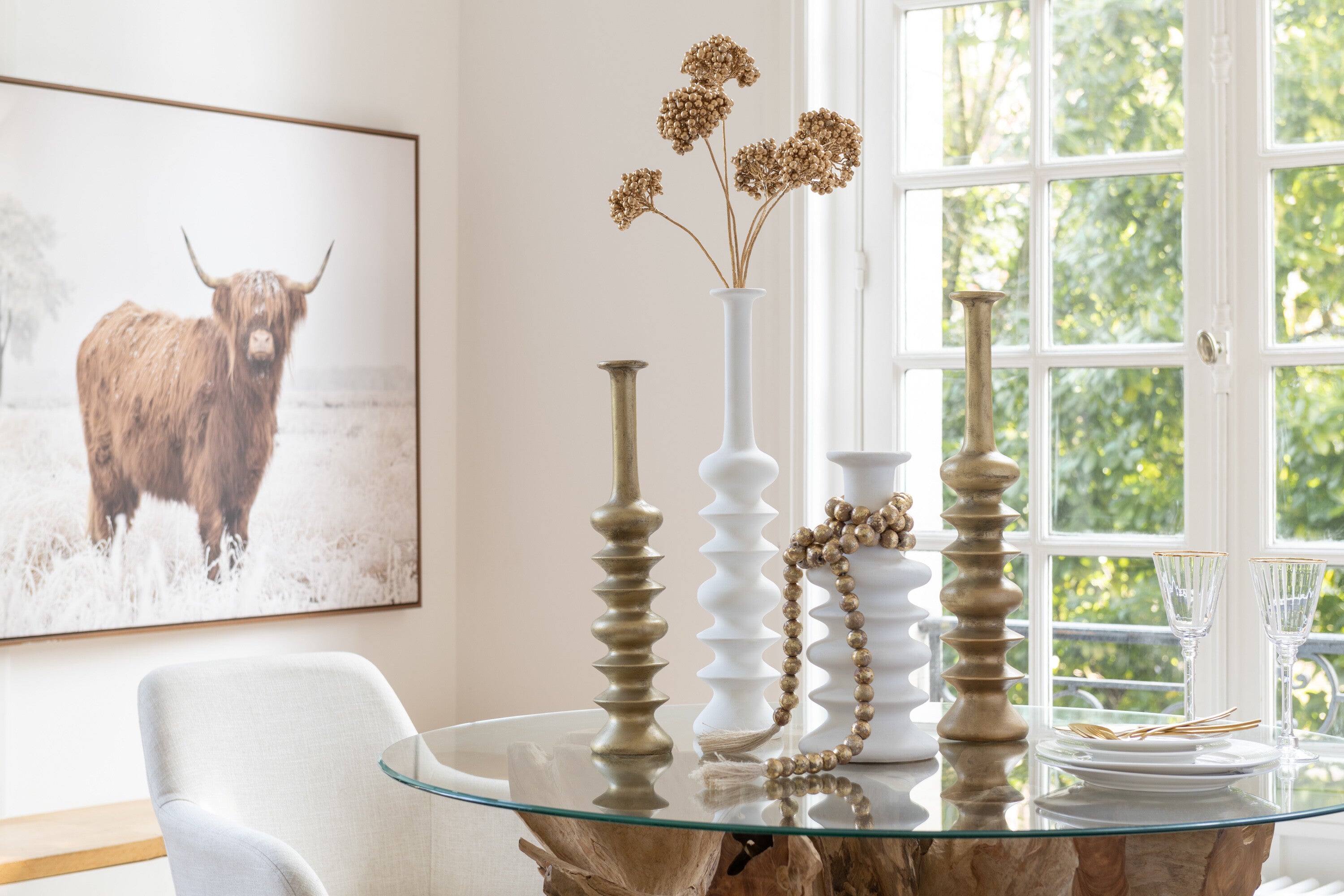 J-Line vaas Nebu - keramiek - goud - large - 60 cm hoog