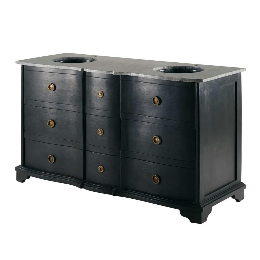 Eugenie - Meuble double vasque en manguier noir et pierre