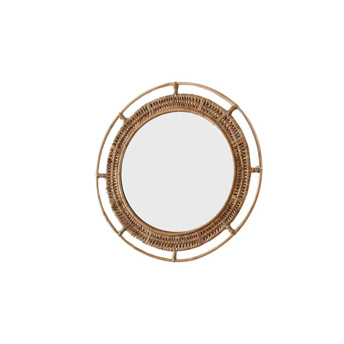 MOKA - Miroir rond vintage en rotin beige D40