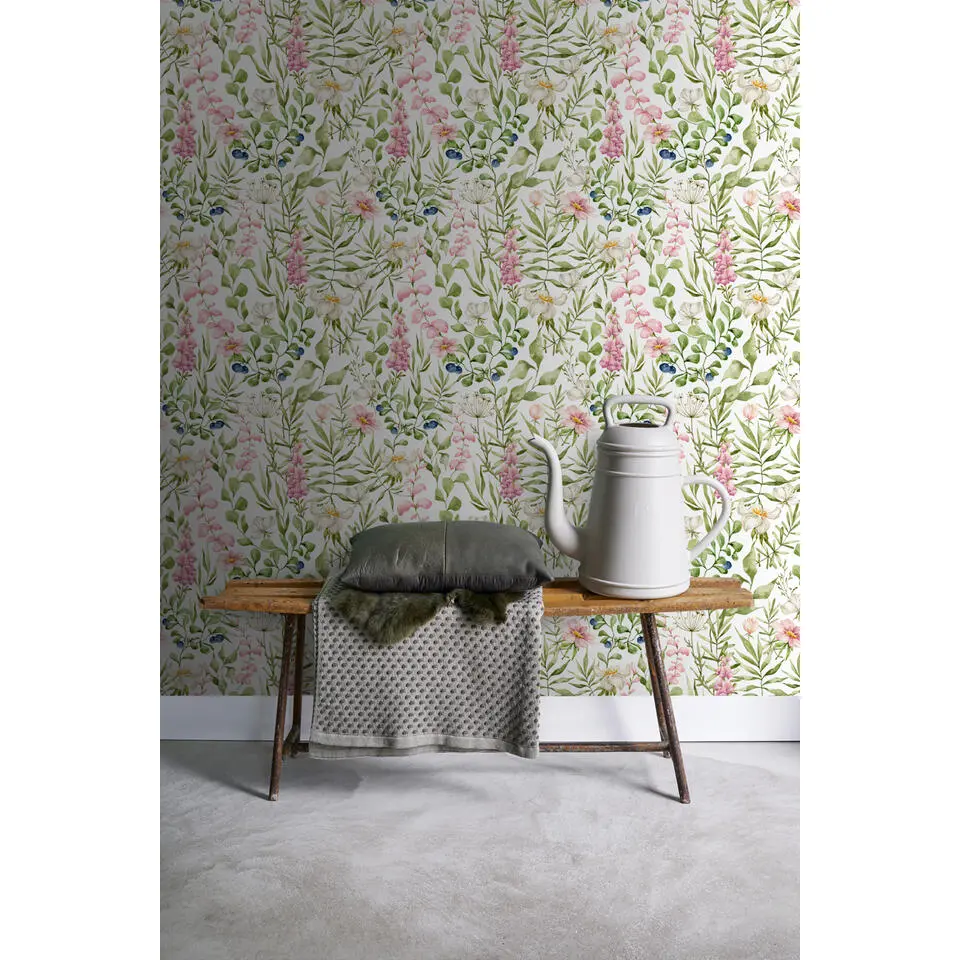 ESTAhome behang veldbloemen multicolor op wit - 50 x 900 cm