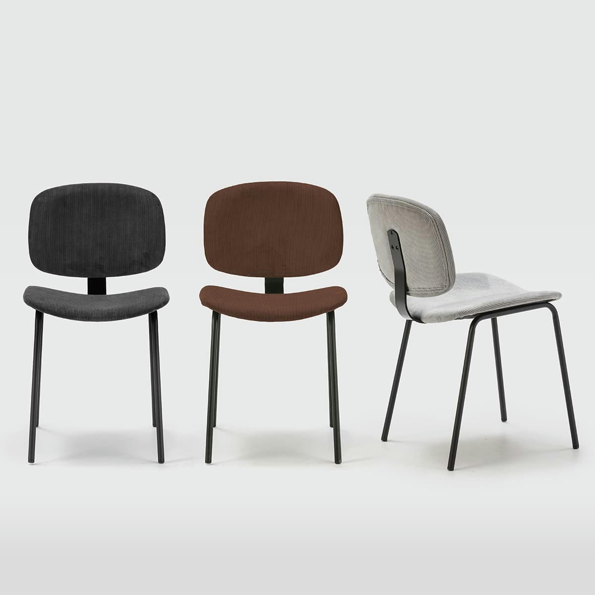LIV - Lot de 2 chaises en velours côtelé rouille piètement noir