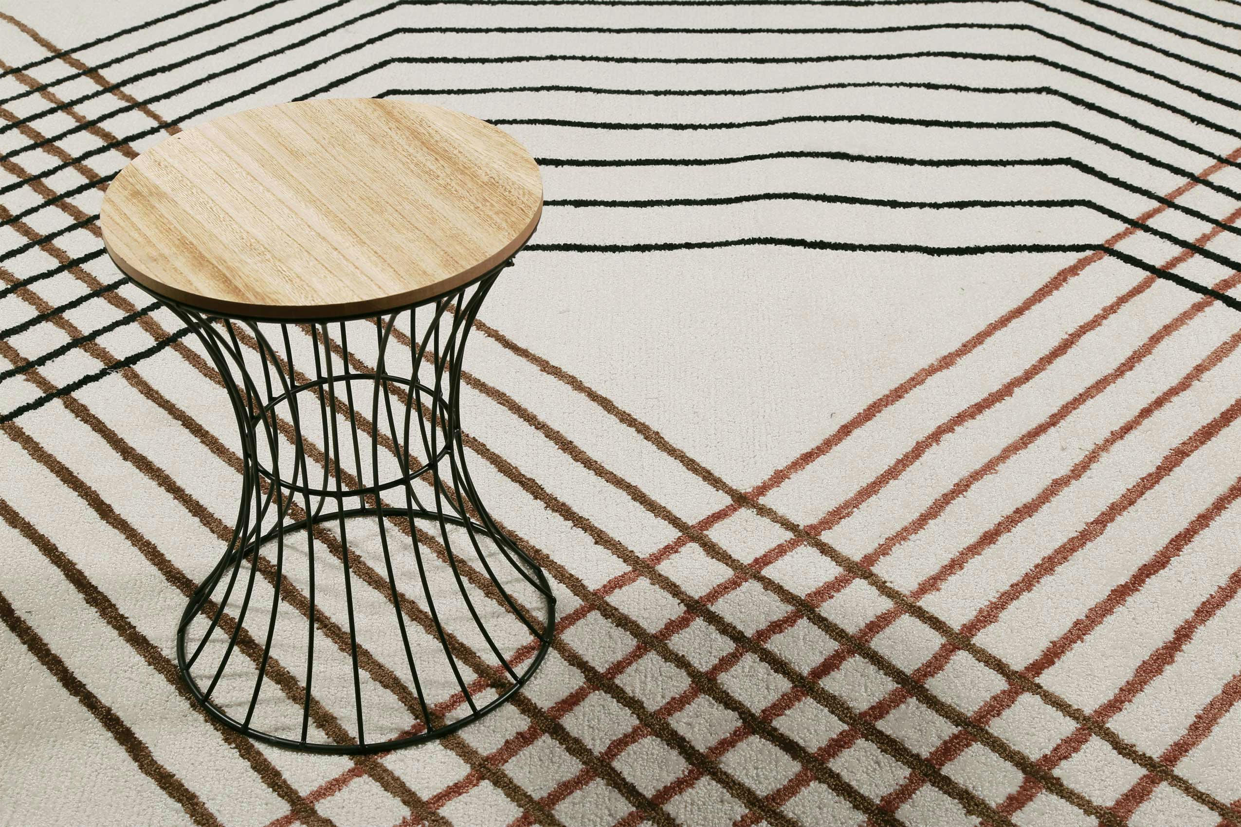 BASS - Tapis fait main motif rayures design beige 200x290