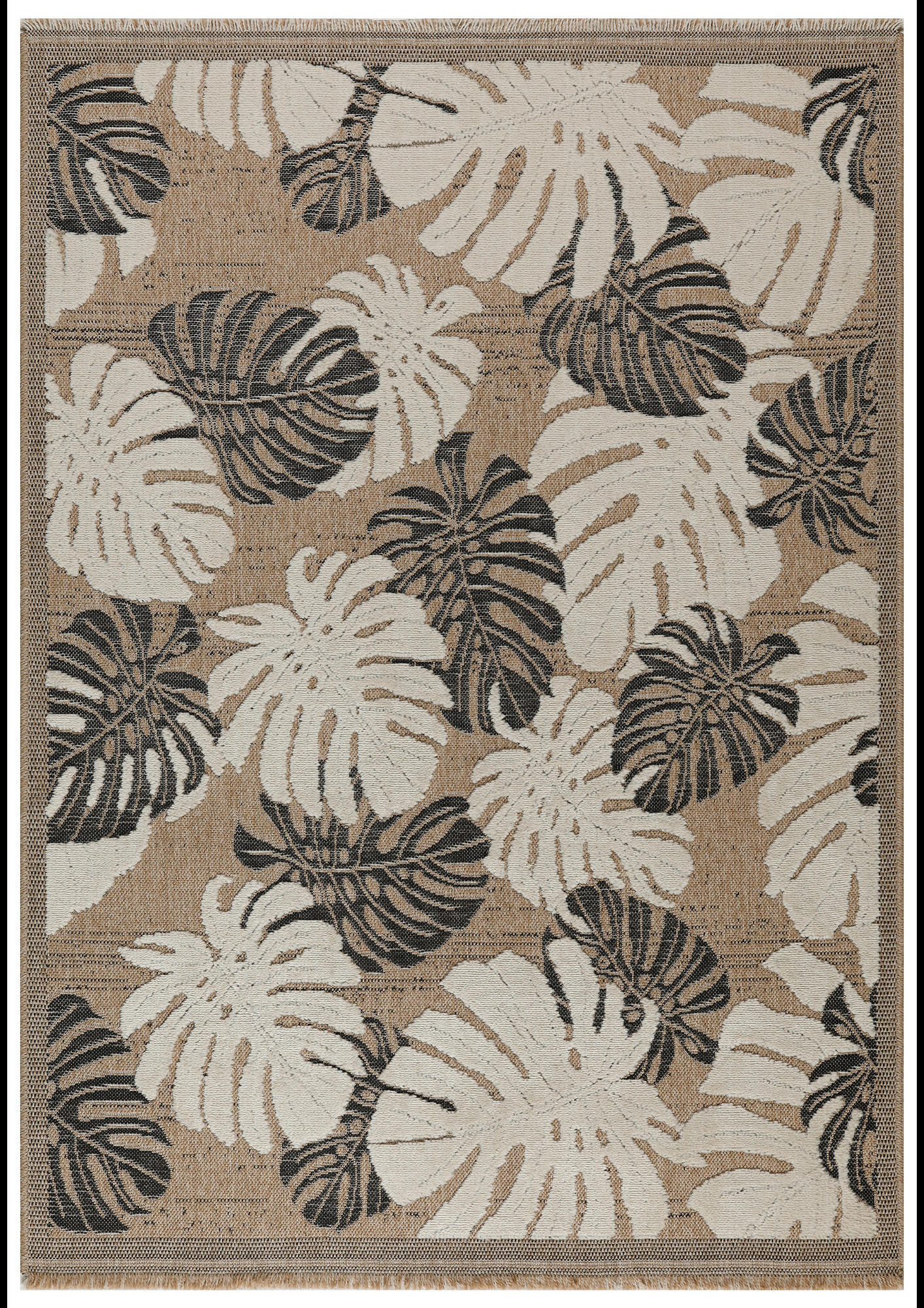 TULUM - Tapis intérieur et extérieur aspect jute feuille noir - 60x180