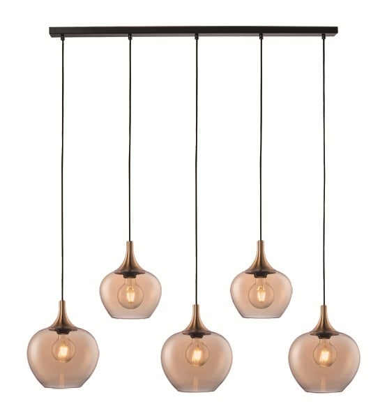 Freelight Freelight Hanglamp Fresu Amber Glas Ø 19 & 24cm 5 Lichts