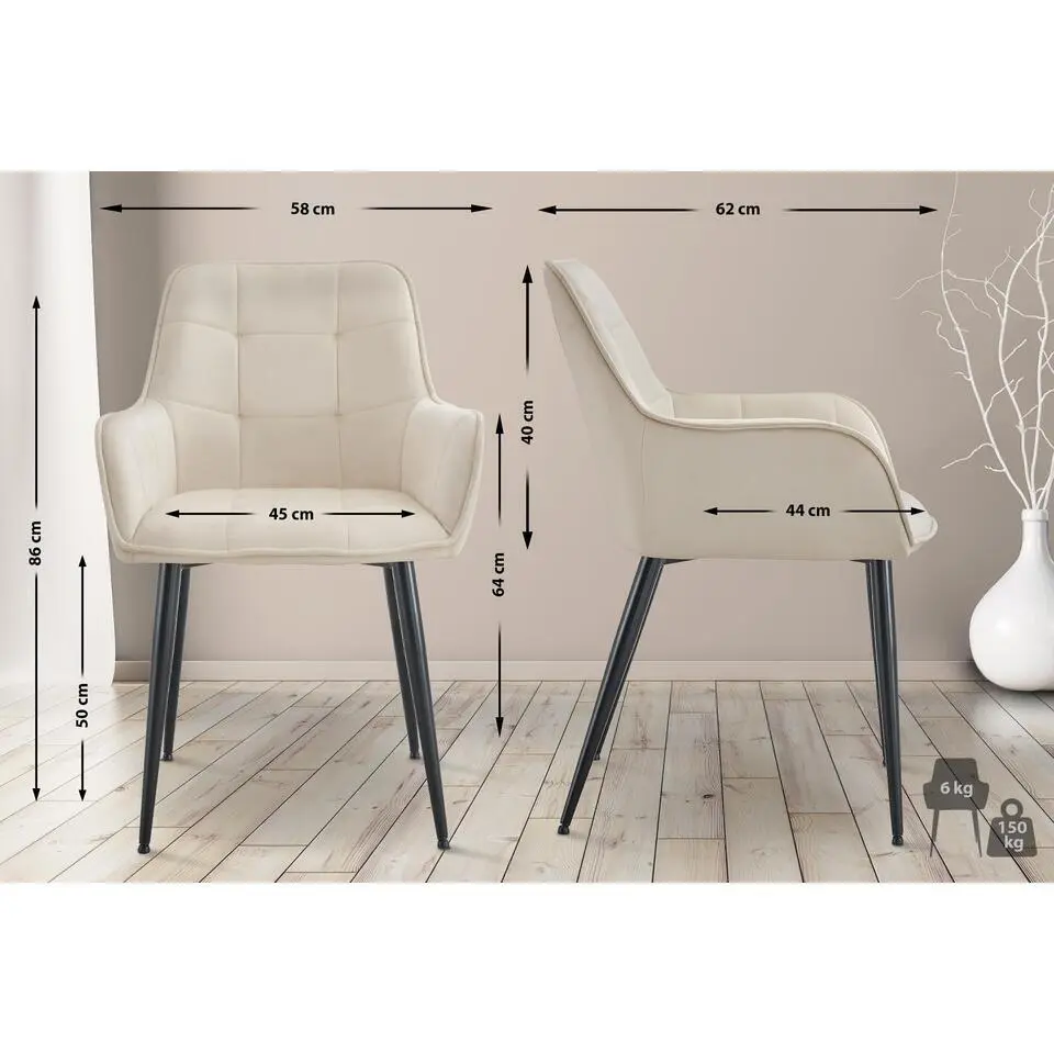 CLP Eetkamerstoel Ferndale zwart Frame - Kunststof - creme