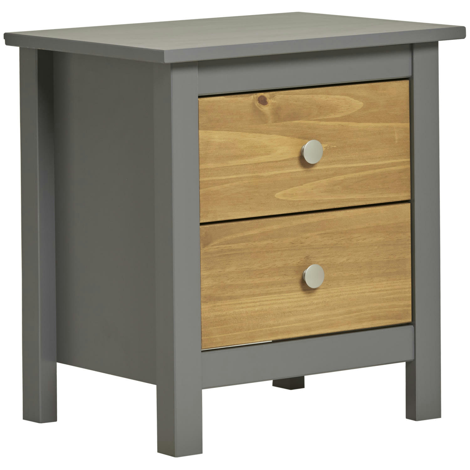 BONNIE - Table de chevet gris 2 tiroirs, fabriqué en bois de pin massif